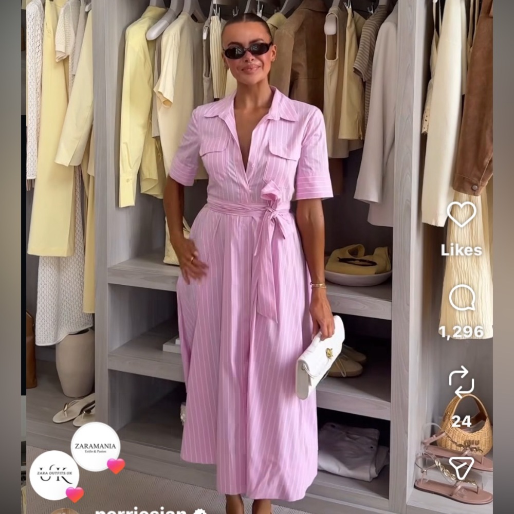 Zara Poplin Shirt Dress ZW Collection Pink Medium - Picture 5 of 7